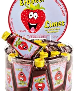 Krugmann Erdbeer Limes Erdbeerlikör mit Fruchtfleisch 20 x 2 cl
